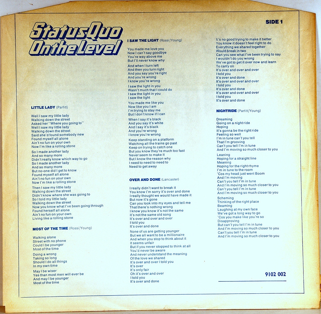 Статус кво русский песня. Status Quo on the Level 1975. Status Quo "on the Level". Status Quo on the Level 1975 Vinyl. Status Quo 1975 - on the Level (Full album).