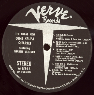 GREAT NEW GENE KRUPA QUARTET FEATURING CHARLIE VENTURA