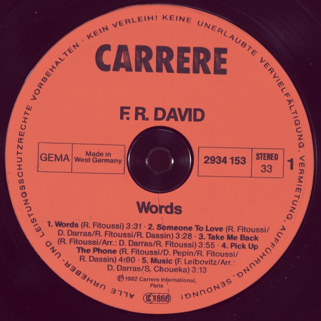 F.R. DAVID - WORDS - (LP) Виниловая пластинка 12