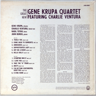 GREAT NEW GENE KRUPA QUARTET FEATURING CHARLIE VENTURA