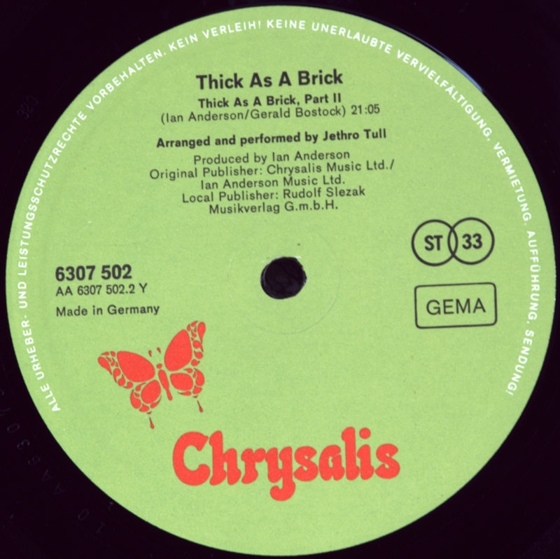 JETHRO TULL THICK AS A BRICK (LP) Виниловая пластинка 12" 6800 руб