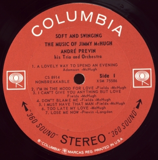 SOFT AND SWINGING THE MUSIC OF JIMMY MCHUGH